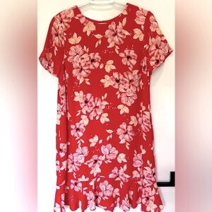 NWOT RW&CO pretty floral orange dress with ruffle bottom pockets size S